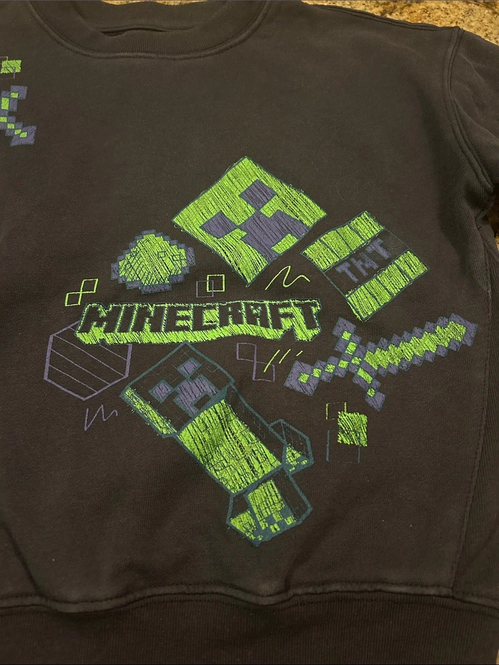 Gad Kids Minecraft Crewneck Sweatshirt with Green Pixel Graphics